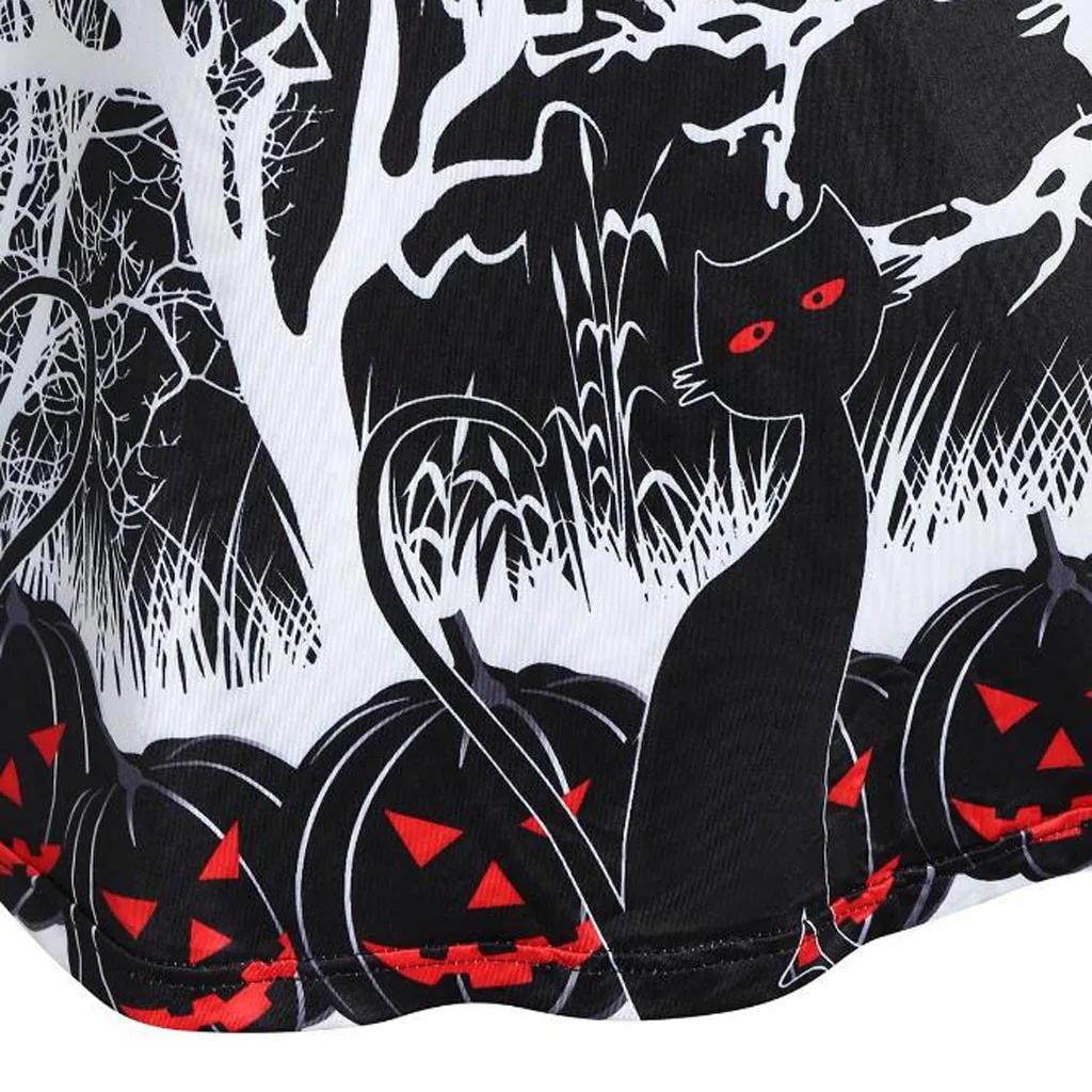 CHAMSGEND Women's Blouses Punpkin Cat Printed Blouse Tops Trumpet Sleeve Halloween Female Shirt Plus Size 19Sep20 | Женская одежда