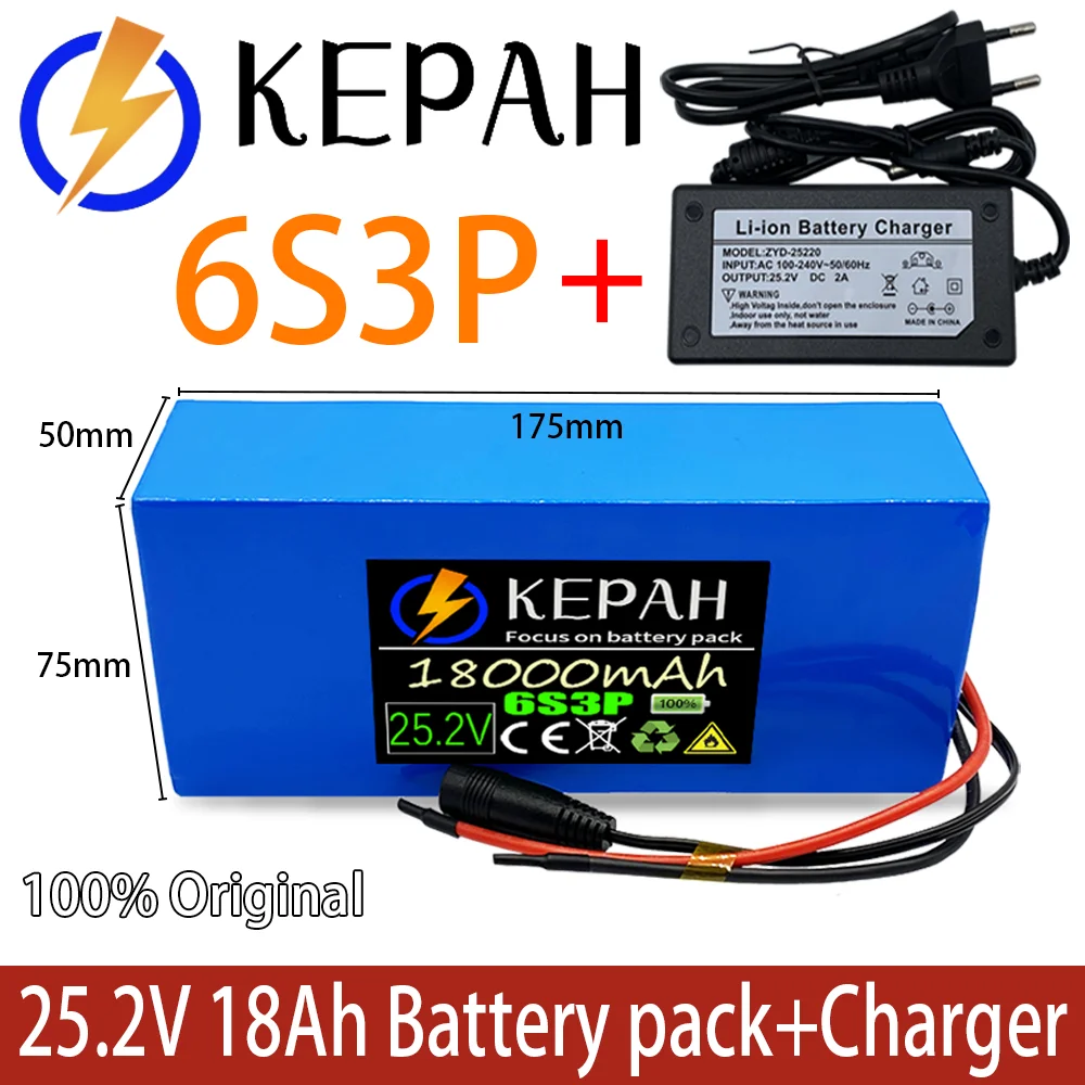 

Абсолютно Новый мА/ч. аккумулятор литий-ионный 6s3p 24V 18ah 18650, 25,2 v 18000 мА/ч, залить velo electrique, avec зарядное устройство