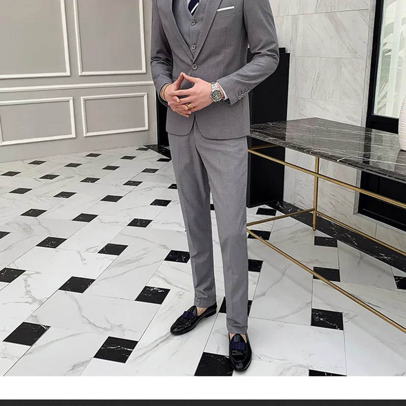 

Latest Design Costume Light Gray Men Suits Formal Occasion Business Men Suit Formal Suits 3 Pieces Jacket +Pants+Vest