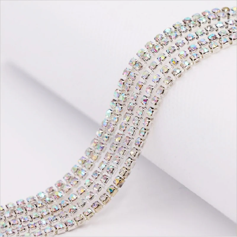 10yards/roll Crystal Rhinestones Close Chain Clear Trim Silver Base Copper Cup Rhinestone Apparel Sewing Style Accessories | Дом и сад