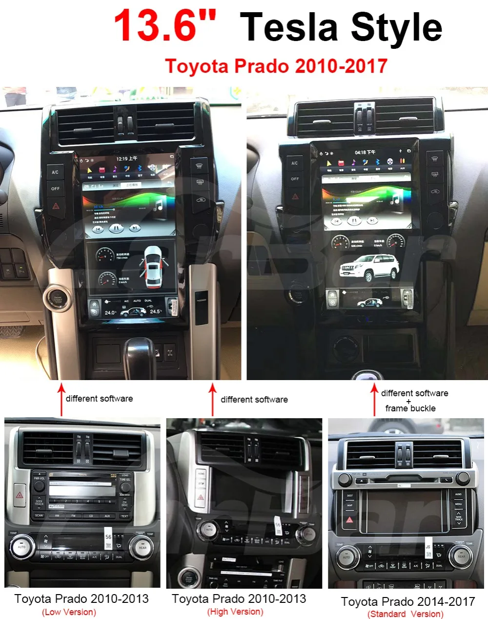 

13.6" Plus Tesla Syle Vertical Screen Android Car DVD GPS Navigation Radio Player for Toyota Prado 150 Land Cruiser 2010-2017