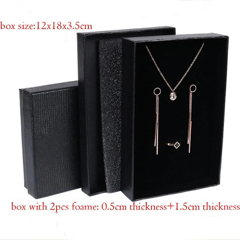 Высокое качество, 12x18x3,5 см, черные бумажные коробки для ожерелья, кольца, упаковочная коробка для ювелирных изделий, подарочные коробки, коробки-органайзеры для ювелирных изделий