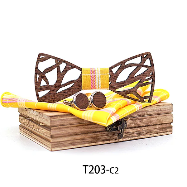 

T203 handmade men's Plaid Bow Tie plain wood personalized bow tie blue classic tie suit with wooden box