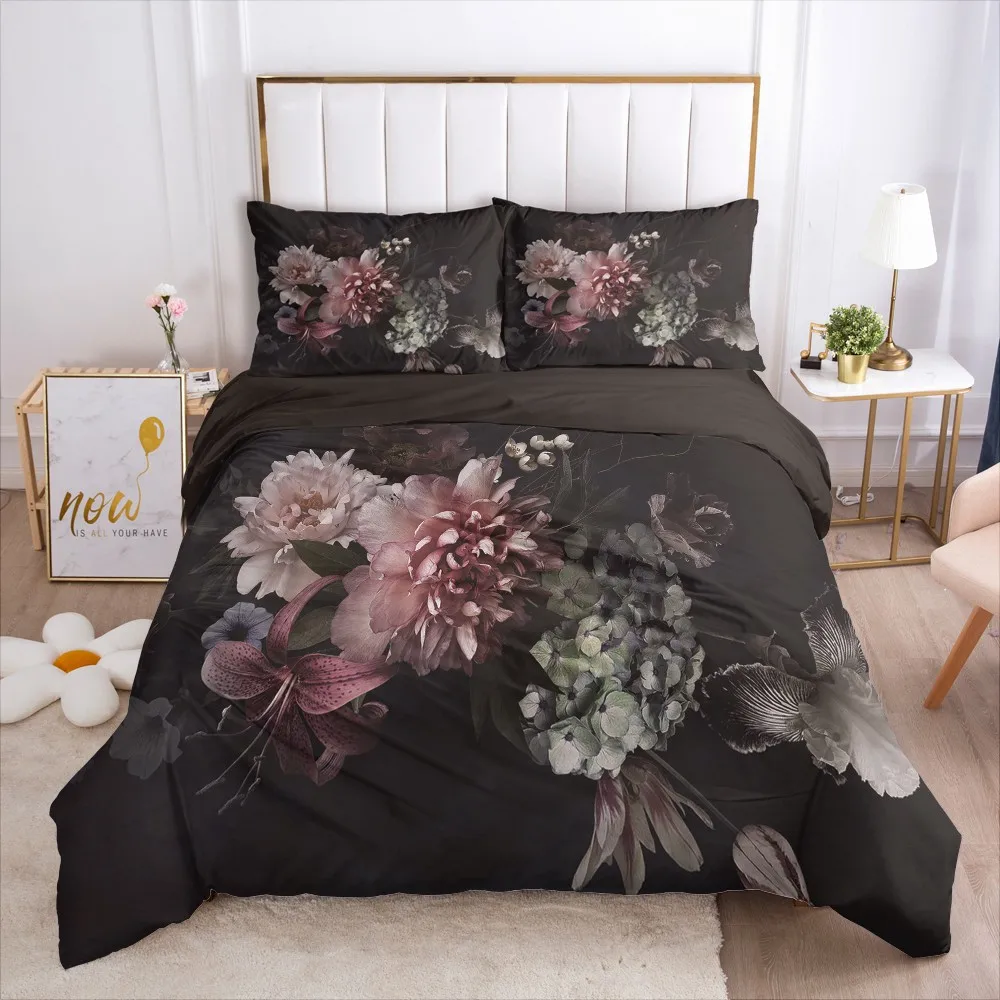 

3D Flowers Design Custom Duvet Cover Sets Bedding Set Comforter Covers and Pillow Sham Full Twin Single Double Size Bed