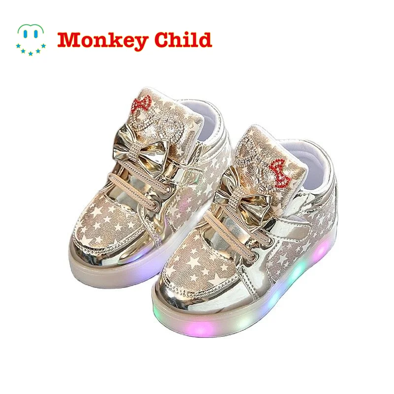 

2022 Spring Autumn Korean version Breathable Velcro Flashing lights LED Turn on the light Single shoe Princess shoes Sneakers Ca