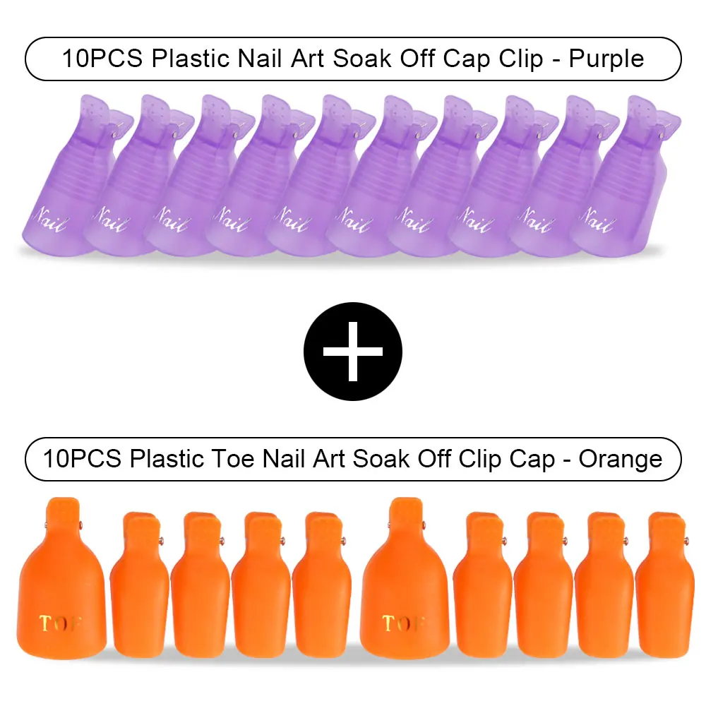 Orange Toe Purple Hd 20 шт Пластиковый Лак для ногтей замочить от крышки зажимы УФ-гель для ногтей для удаления обертывания обезжириватель очиститель для маникюрного инструмента пальцы и пальцы ног - Цвет: Orange Toe Purple Hd