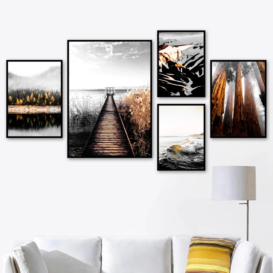 

Nordic Mountain Forest Road Travel Wall Painting Posters and Prints Canvas Painting Wall Art for Kid Living Room Home Decoration