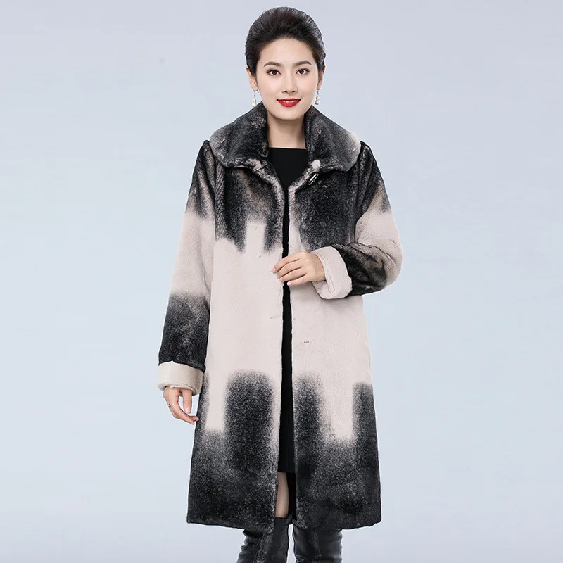 women's fashion loose temperament commuter long round neck whole mink  pocket coat winter new style Wide-waisted