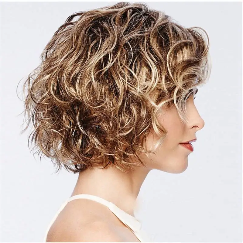 

Short Wavy Curly Cosplay Party Bob Synthetic Bangs Blonde x Women Wigs Wig