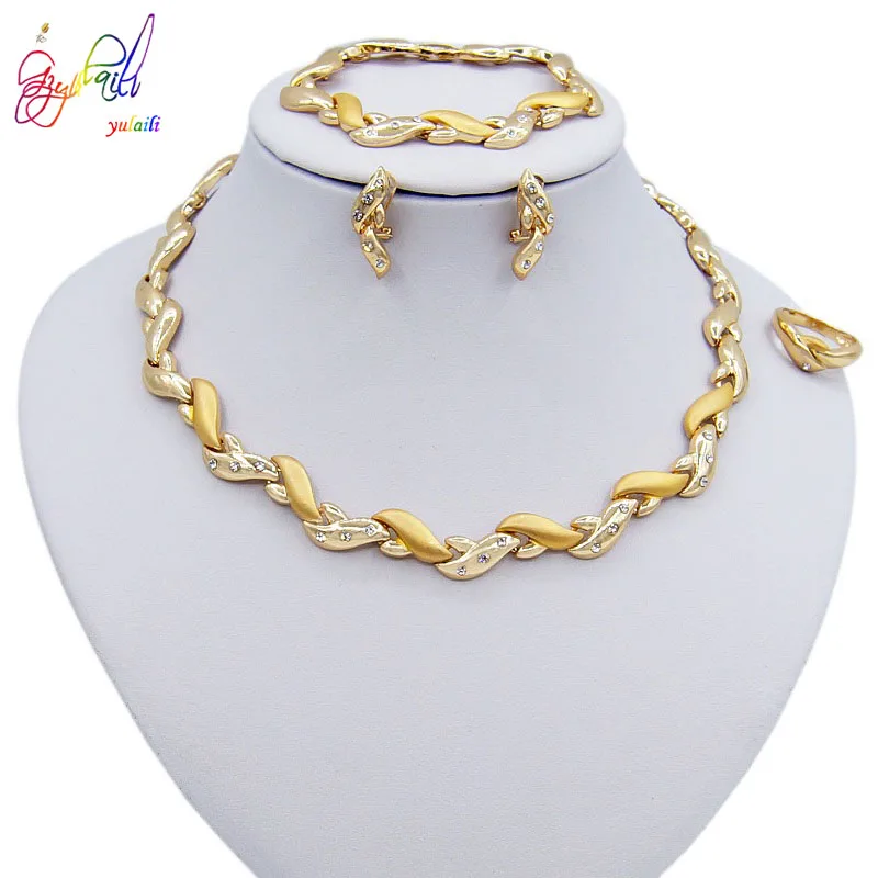 Yulaili New Fashion Vintage Turkish Women African Beads Necklace Earrings Nigeria Wedding Jewelry Sets Dubai Crystal Jewellery | Украшения