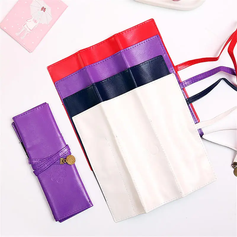 Женский и мужской кошелек Ретро мягкий кожаный чехол-карандаш для макияжа