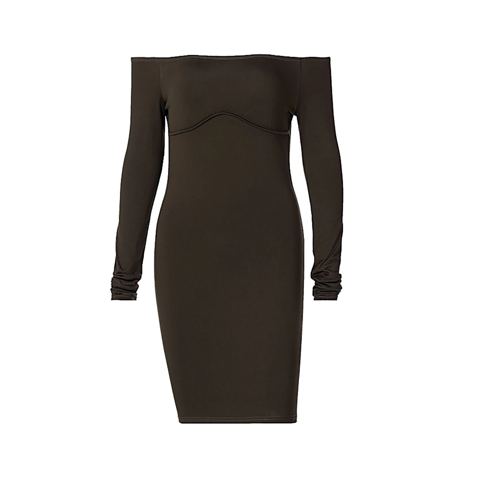 

Women\u2019s Casual Long-sleeved Dress Fashion Solid Color Off-the-shoulder Mid-waist Skinny Short Dress
