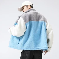 2021 winter clothes new mens color matching lamb wool cotton large fashion trend casual