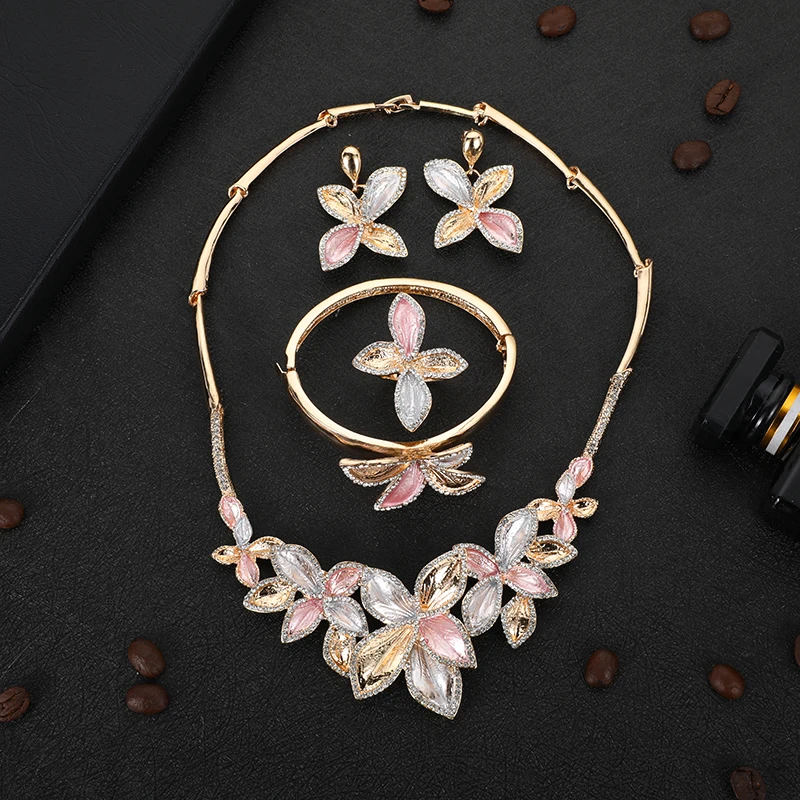 

Gold color jewelry sets for women luxury necklace earrings bracelet ring bridal African wedding ornament wife gifts Rings
