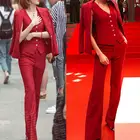Женский костюм из трех предметов, Красный Блейзер, жилет, брюки, деловой пиджак, брючный костюм