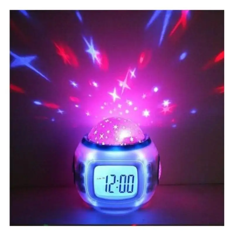 

LED Bedroom Kids Music Starry Sky Night Digital Glowing Alarm Clock Temperature Display Electronic Clock Kid Baby Christmas