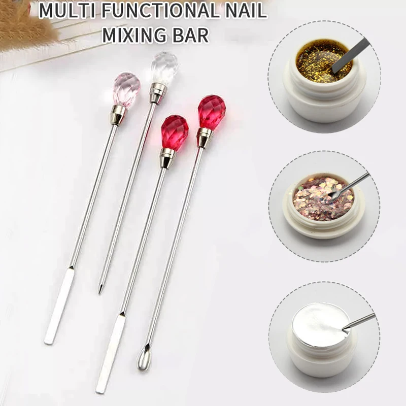 3PCS Nail Art Stirring Rod Tools Stainless Steel Acrylic Powder Liquid UV Gel Spoon Spatula Pin Dotting Pen Nail Manicure