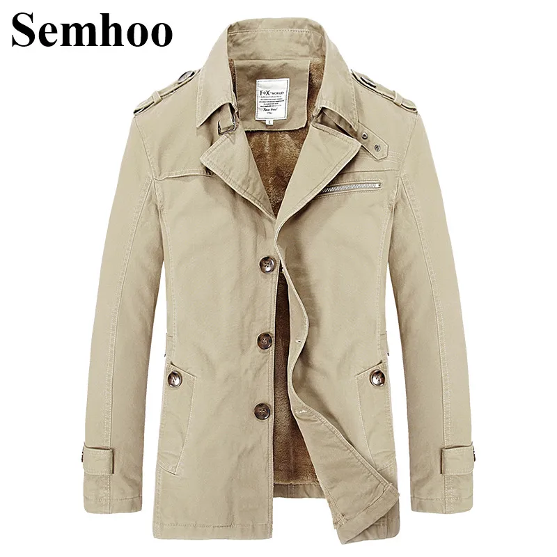 

Autumn And Winter New Plus Velvet Thick Warm Lapel British Style Fashion Simple Solid Color Windbreaker Jacket Trench Coat