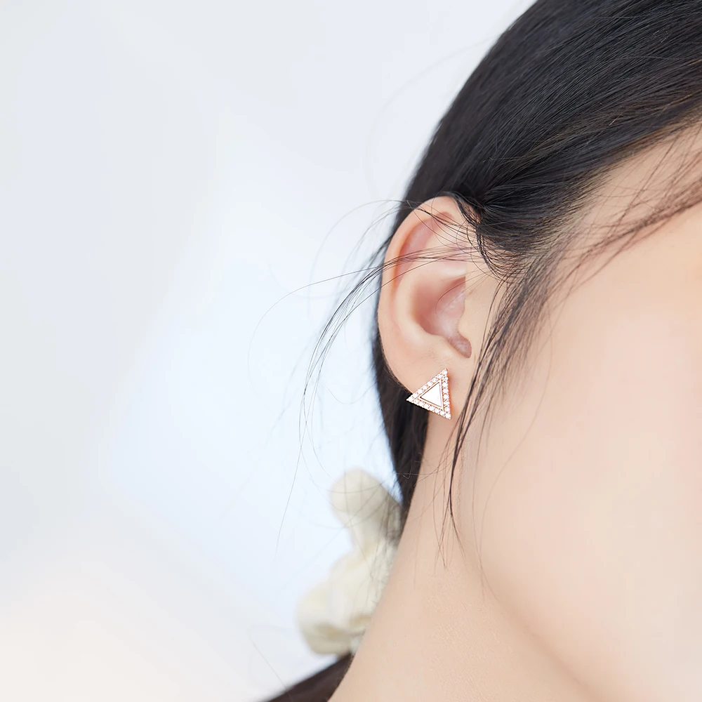 

SILVERHOO Geometry Triangle White Shell Stud Earrings For Women 925 Sterling Silver Jewelry Sparkling Crystal Zircon Earring