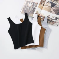 summer slim solid color short top sexy sleeveless u croptops women tank tops cotton tops vest for female black white tops