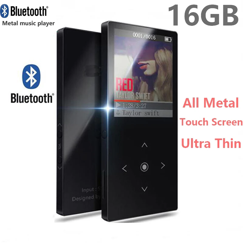 Bluetooth 4,2 MP3 плеер 16 Гб сенсорный ключ 1,8 дюймов цветной экран без потерь Музыкальный плеер Поддержка FM, запись, поддержка SD до 128 ГБ