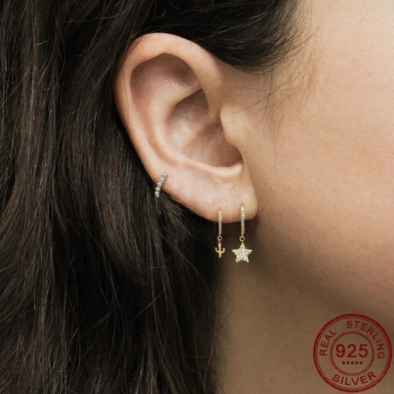 

New 100% 925 Sterling Silver Classic Pearl Small Hoop Earrings Luxury Fashion Earrings for Women Gold Color Ear Jewelry Gift