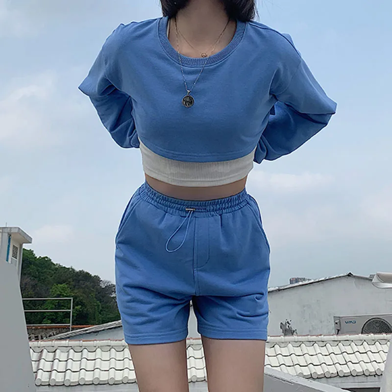 

Spring and summer 2021 women's fashion casual love beans private service shorts set hoodie set summer leg fine series two pieces