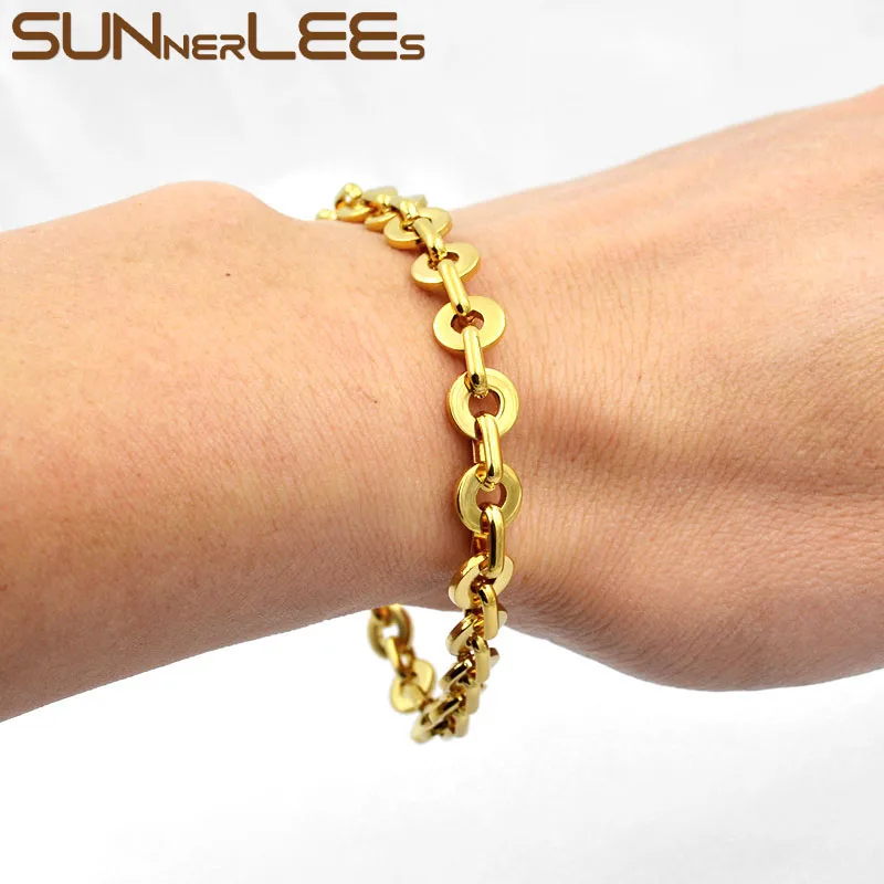 SUNNERLEES браслет из нержавеющей стали 316L 8 мм Геометрическая цепочка золотого цвета