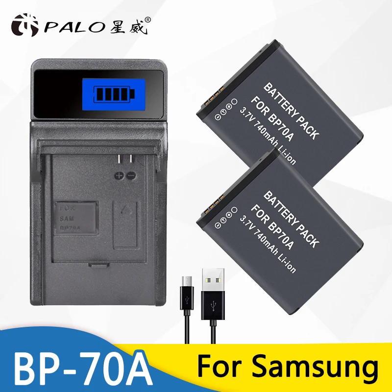 Аккумуляторы для камеры PALO 2 шт. Φ BP 70A BP70A + зарядное устройство с ЖК дисплеем Samsung