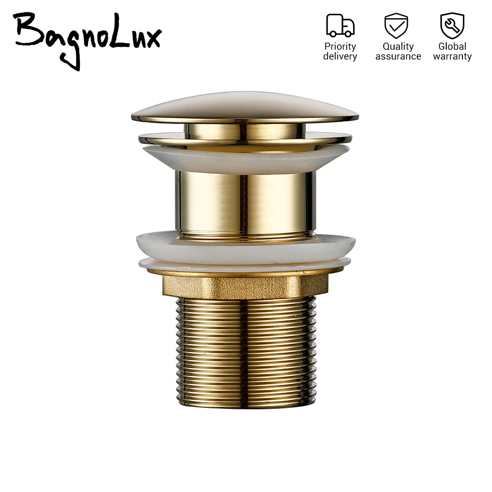

Bagnolux Polished Gold Basin Sink Drainer Corrosion Resistant Easy To Clean Pop Up Button Round Hole Bathroom Hotel Drainer