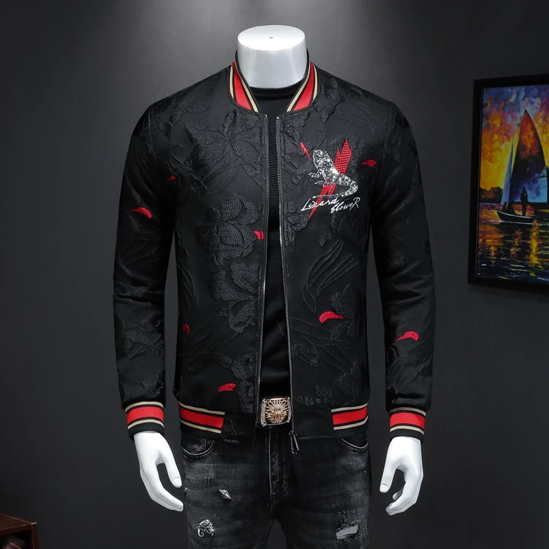 Male qiu dong's personality and fashionable leisure embroidery printing jacket men suit male article number 19374 P185 | Мужская