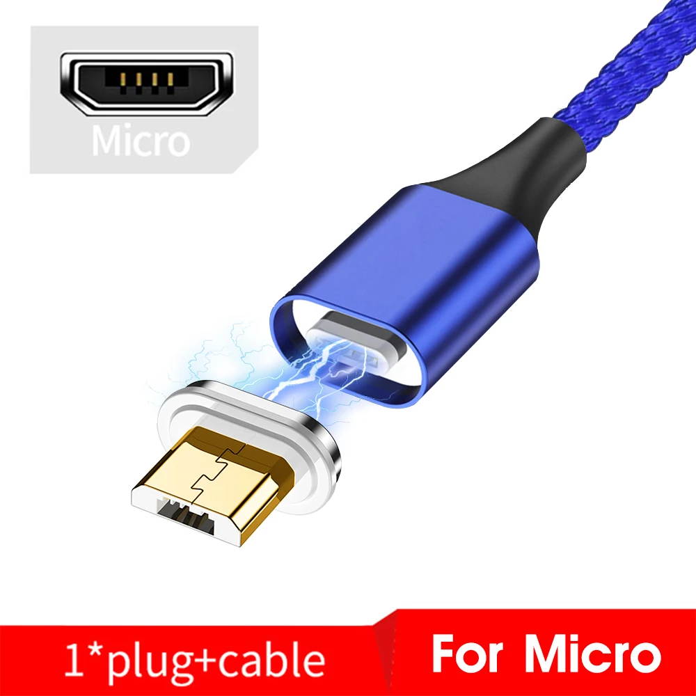 Micro USB Blue Магнитный кабель type-C для Xiaomi Redmi Note 8 Pro 8 T, кабель для быстрой зарядки и передачи данных, магнитное зарядное устройство, USB микро кабель для мобильного телефона - Цвет: Micro USB Blue