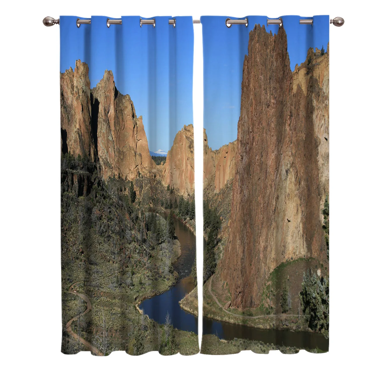 Орегон скалы коричневый лес изгиб реки окна шторы живописные для гостиной