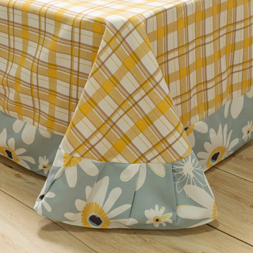 

Blue Daisy Flowers Bedding Sets Lace Duvet Cover Lotus Leaf Edge AB Side For Home Single Double Bed Cover Sheets Sets on the bed