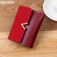 women wallet leather small luxury brand tri fold styl famous mini v and purses short female coin credit card holder buckle 170q