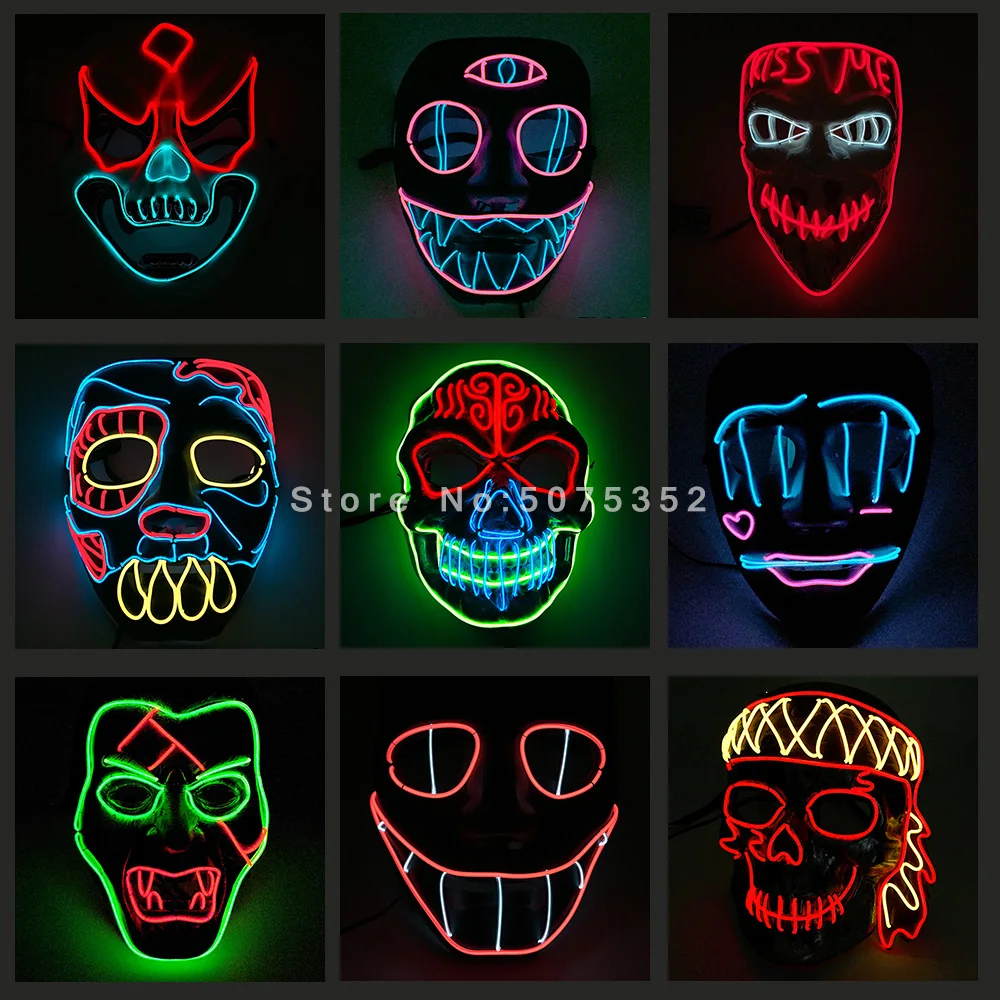 Дешевая светодиодная лампа реквизит ужасная маска EL тёмная Rave Mask с электронным