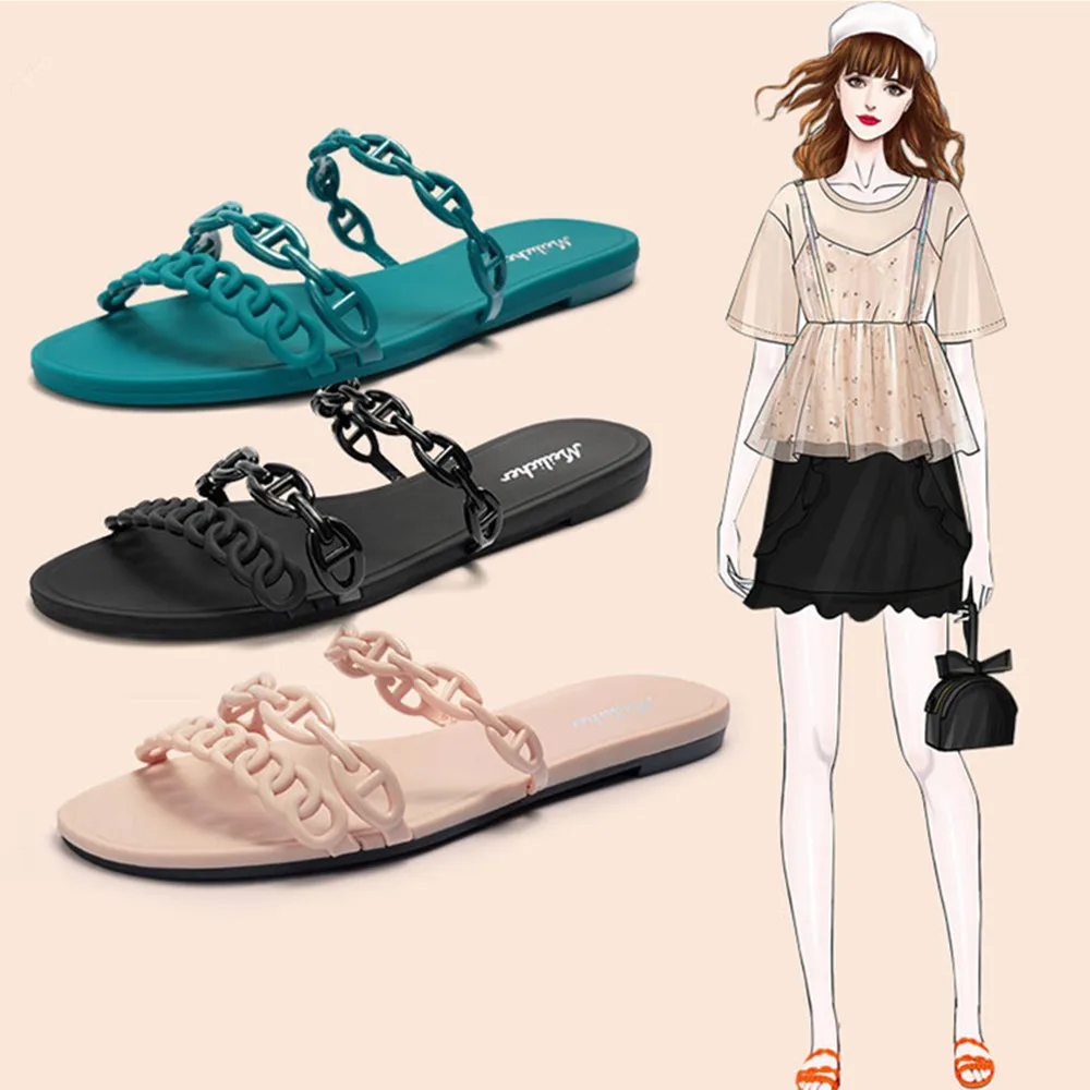 Женские пляжные шлепанцы Termianoov сандалии на плоской подошве с цепочкой ПВХ