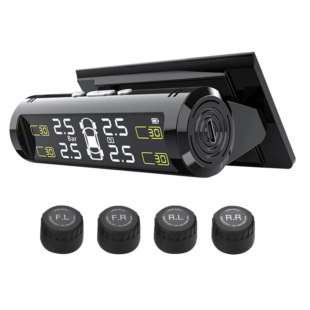 

Car Solar Power TPMS Wireless LCD Digital Displaying Tire Pressure Monitor System Temperature Warning Leakage Low Battery Alarm