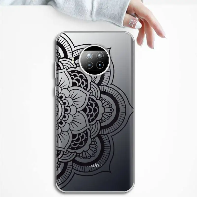 

Mandala Lace Flower Phone Case Transparent Clear for Xiaomi Redmi note 10 t 8 9 pro lite 11
