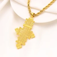 exaggerate ethiopian gold color cross pendant necklace for women elegant vintage arab africa jewelry gifts