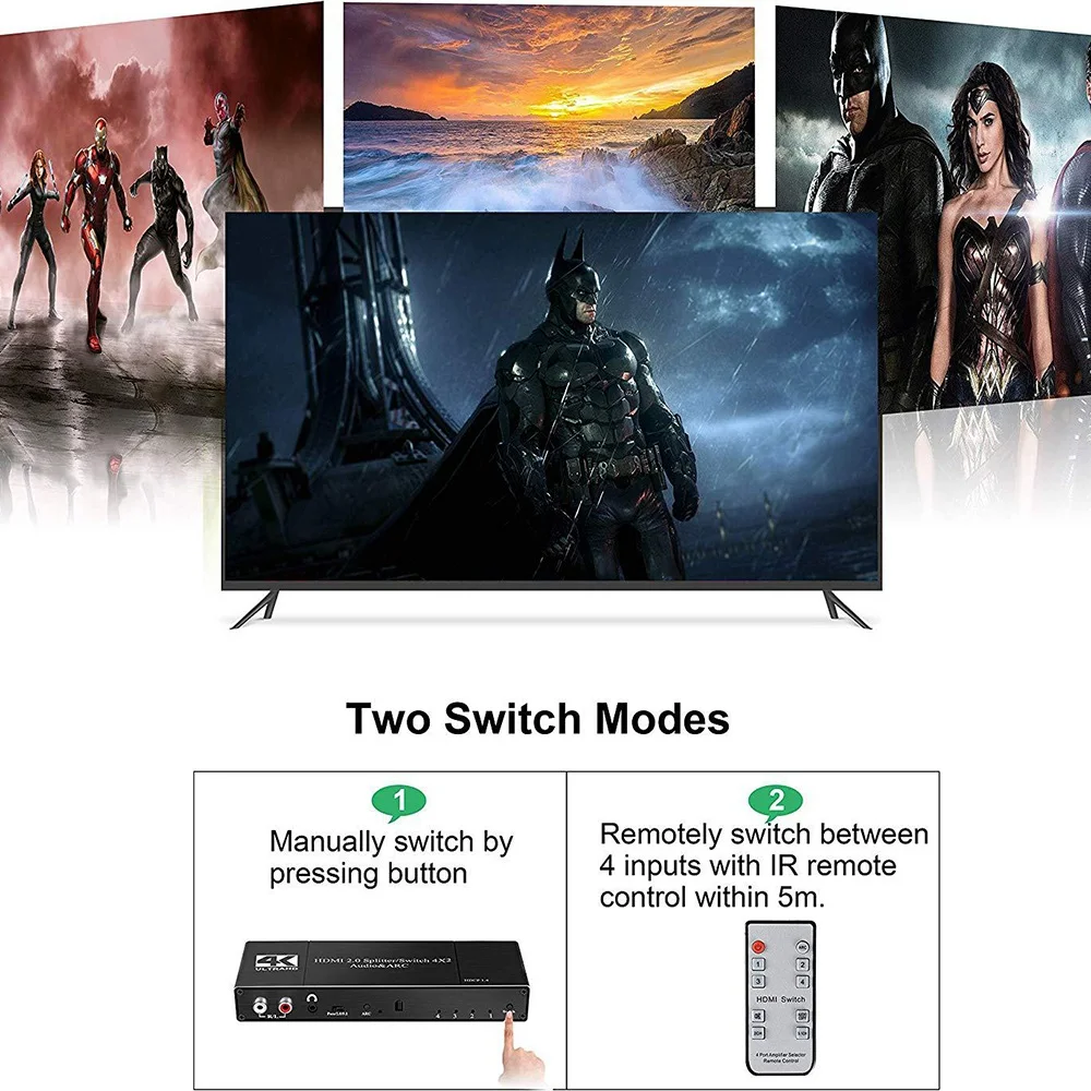 4K HDMI 2 0 переключатель дистанционного управления 4X2 o экстрактор с ARC и ИК