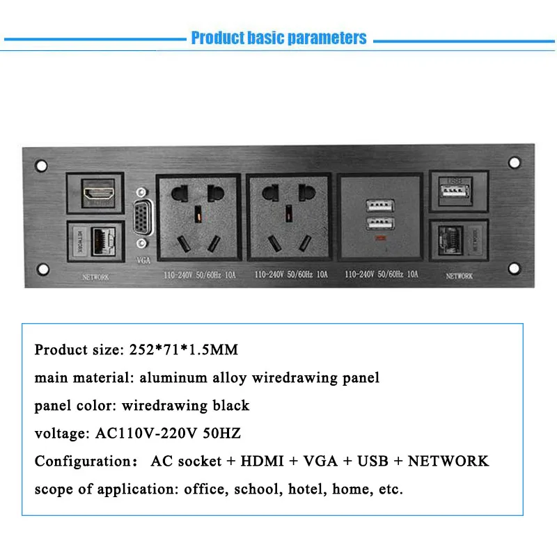 Розетка из матового черного алюминиевого сплава Двойная розетка EU UK US AU