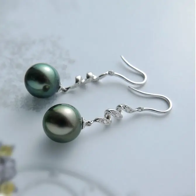 Бесплатная доставка 10 8 мм круглый зеленый настоящий таитянский Жемчуг Алмазный