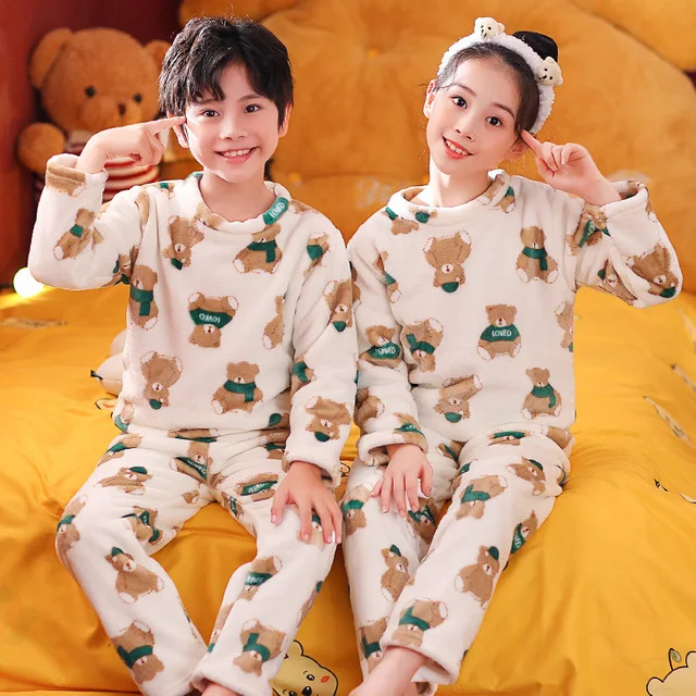 

Winter Children Flannel Clothes Kids Clothing Set Boys Pajamas Sets Cartoon Nightwear Pajamas Girls Sleepwear Warm Pyjamas Suits