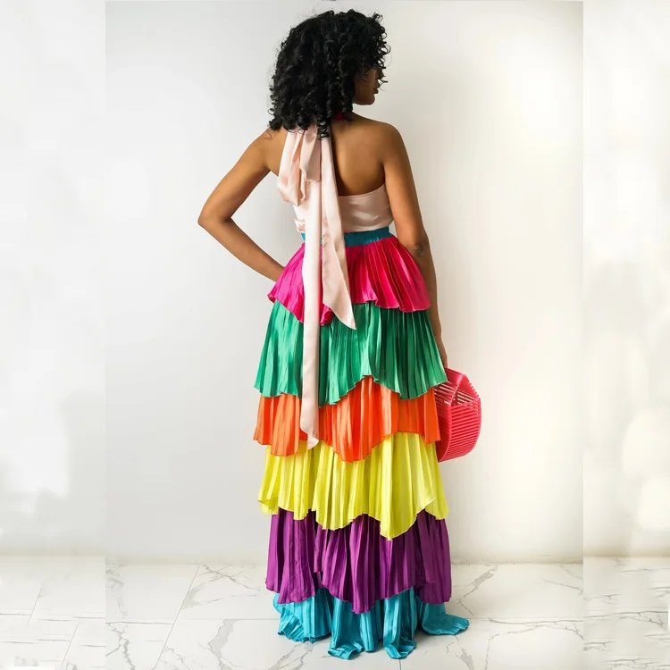 

SunNY Everest Womens Clothing 2021 Summer Sleeveless Dress Sexy Fashion Multicolor Cake Skirt Pleated Dress Tube Dress