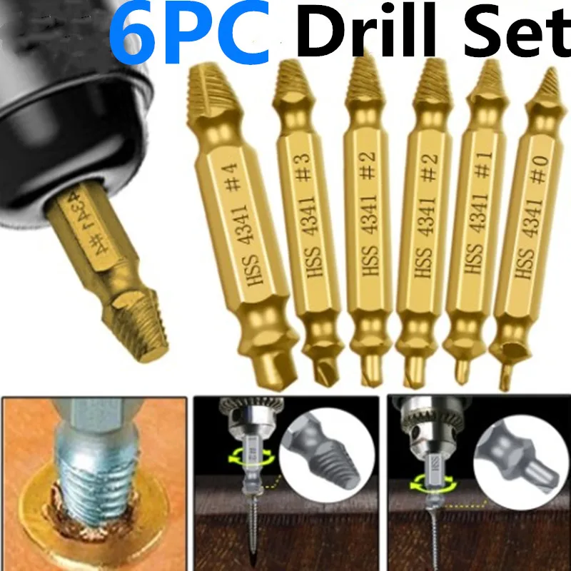 6 Шт сверло Наборы инструментов поврежденный Винт экстрактор двойной боковой