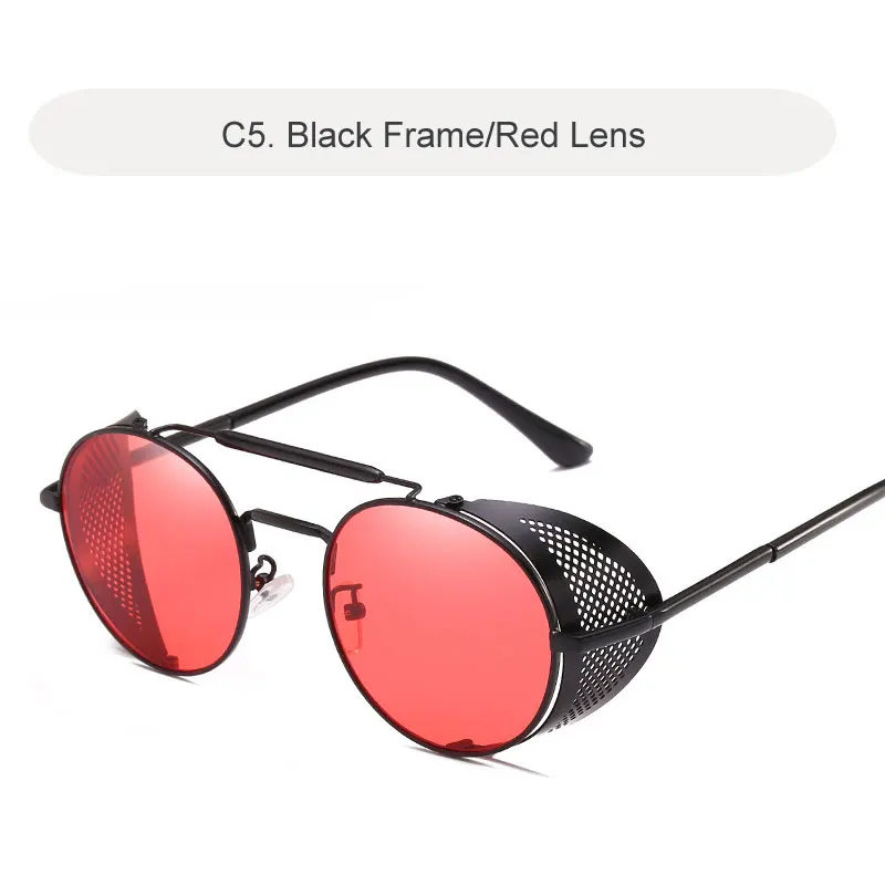 C5 Black-Red Готические солнцезащитные очки в стиле стимпанк для мужчин и женщин круглый металлический Ретро рамка мужские солнцезащитные очки Брендовые дизайнерские Панк мужские очки - Цвет линз: C5 Black-Red