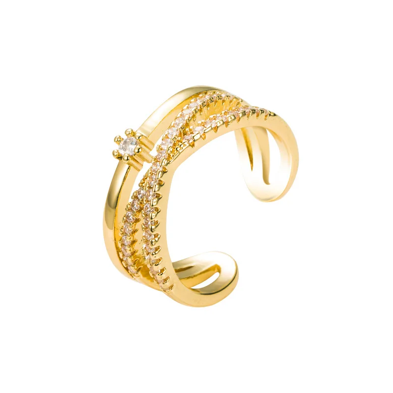 

2021 Trendy Rings Creative New Geometric Opening Copper Micro Inlaid Zircon Fashion Personality Color Opening Ring Gift Female