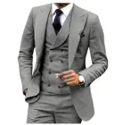 Костюм мужской из 3 предметов, серыйсинийбелый, облегающий, с английским лацканом, смокинг для шафера мужские свадебные костюмы (пиджак, жилет, брюки)