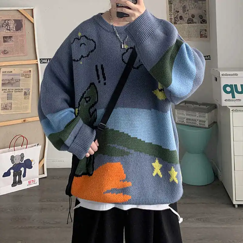 

Sweater male Korean style trend all-match Hong Kong style round neck sweater